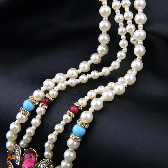 Short Beads Chain Pearls Chrystal Gems Necklace - Picture 8 of 8